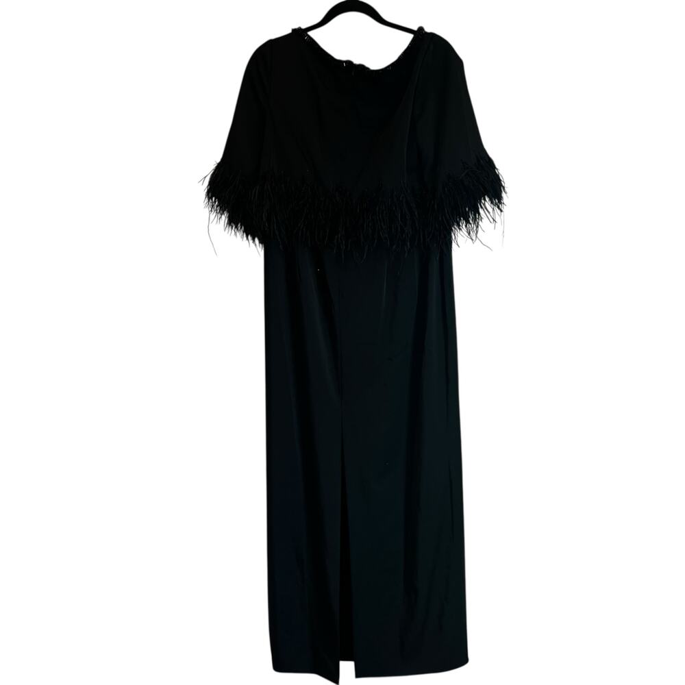 Mac Duggal Women's Quarter Sleeve Crystal Neck Feather Gown Black Size 12 NWT - Picture 6 of 9